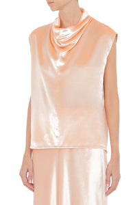 Sleeveless satin top with draped collar - Pink