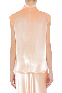 Sleeveless satin top with draped collar - Pink
