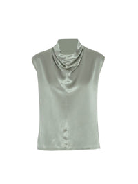 Top sans manches en satin avec col drapé - Green