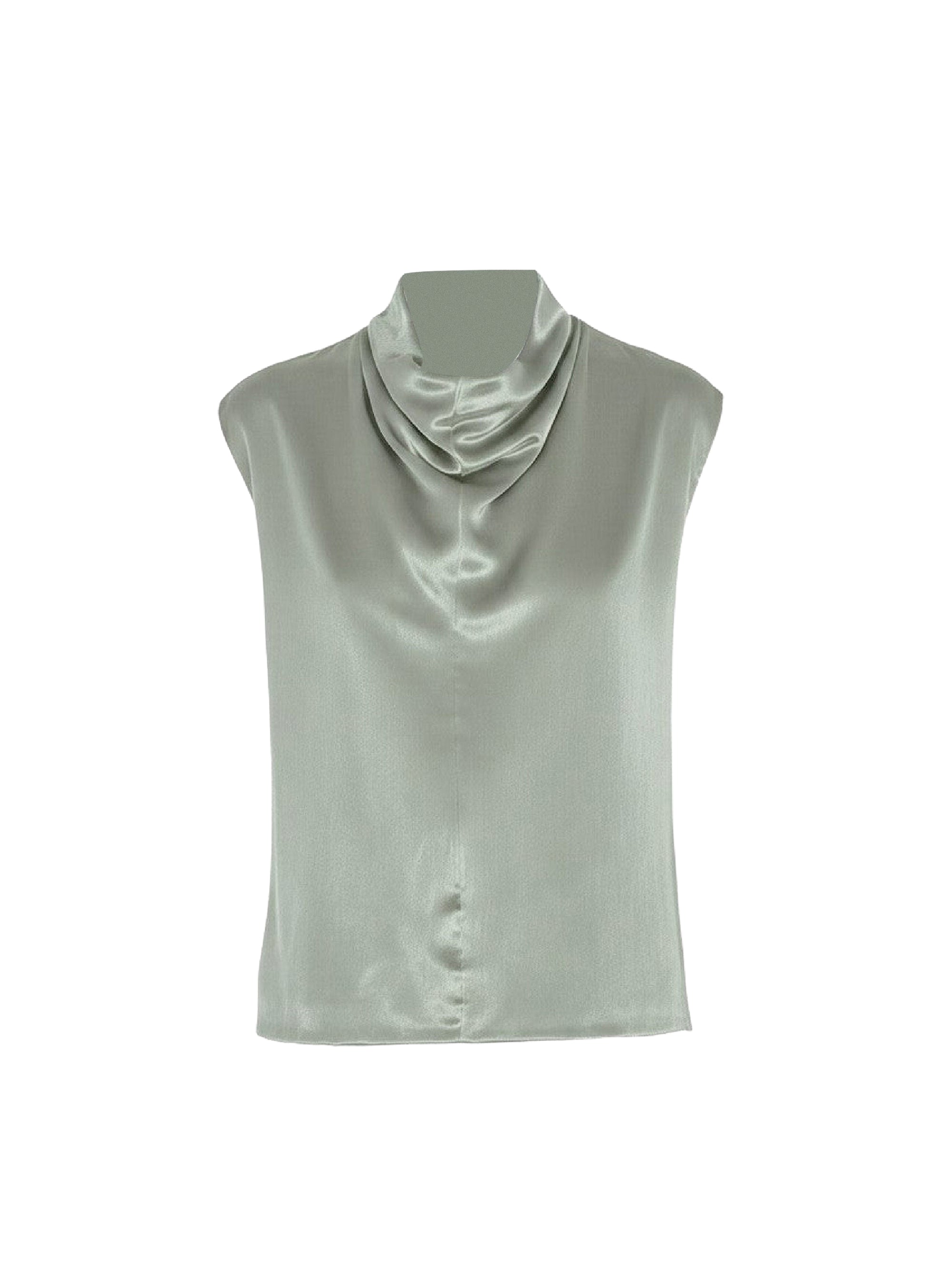 Top sans manches en satin avec col drapé - Green