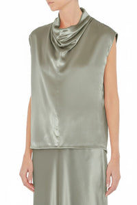 Top sans manches en satin avec col drapé - Green