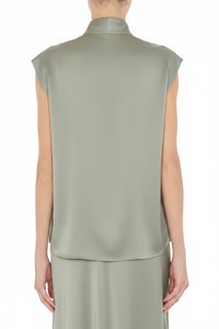 Top sans manches en satin avec col drapé - Green