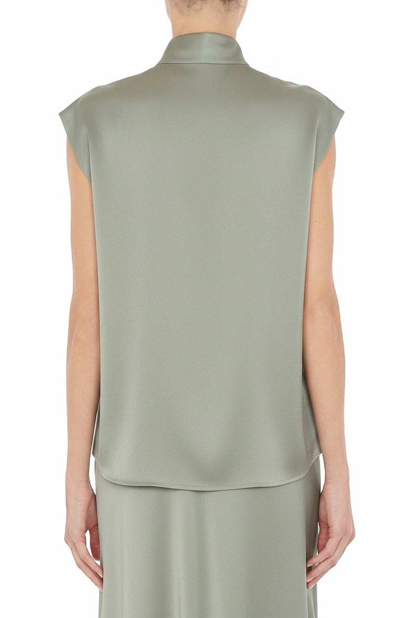 Top sans manches en satin avec col drapé - Green