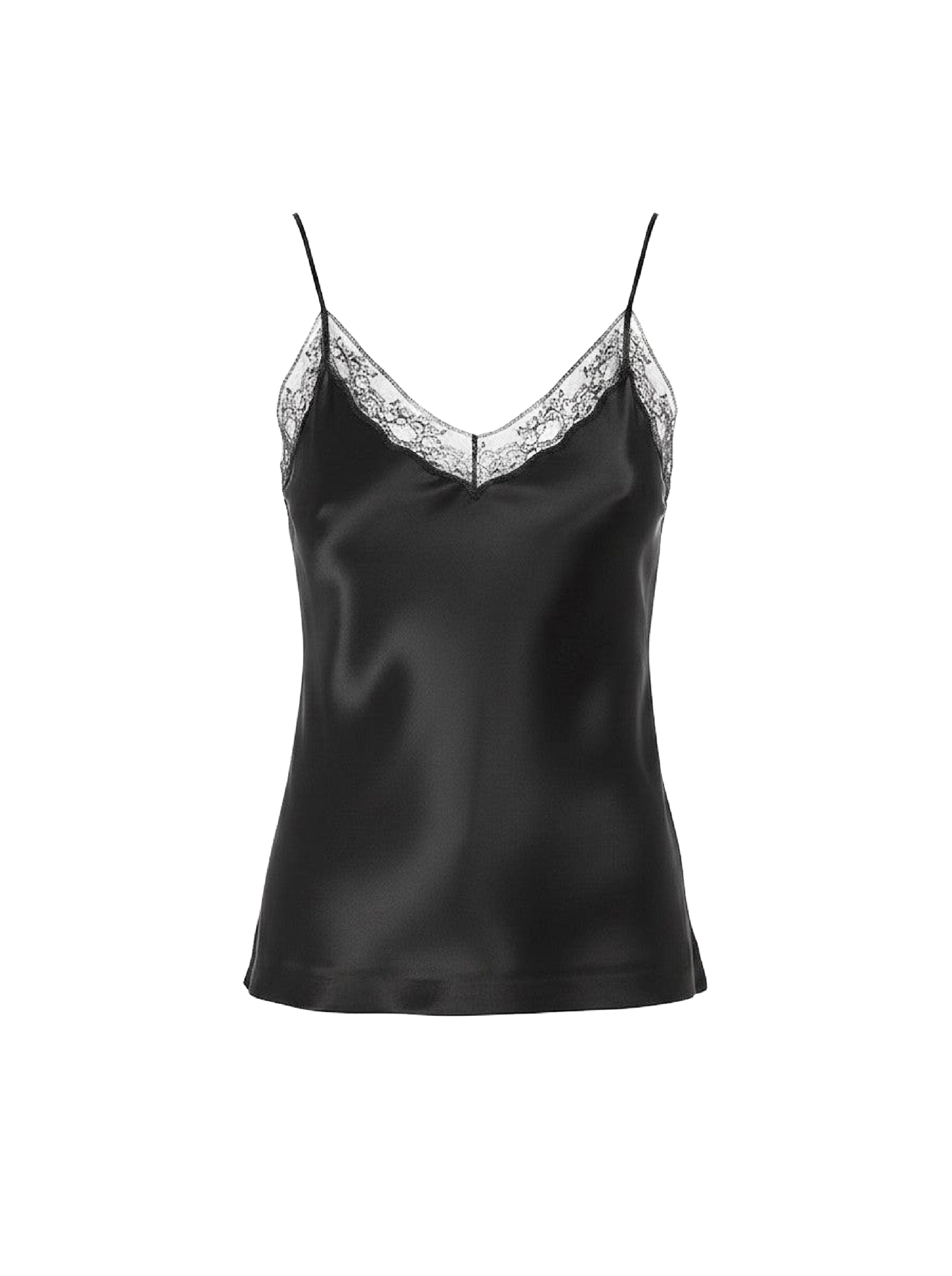 Caraco en satin avec finition en dentelle - Black