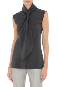 Blouse avec nœud drapé au col en soie - Grey