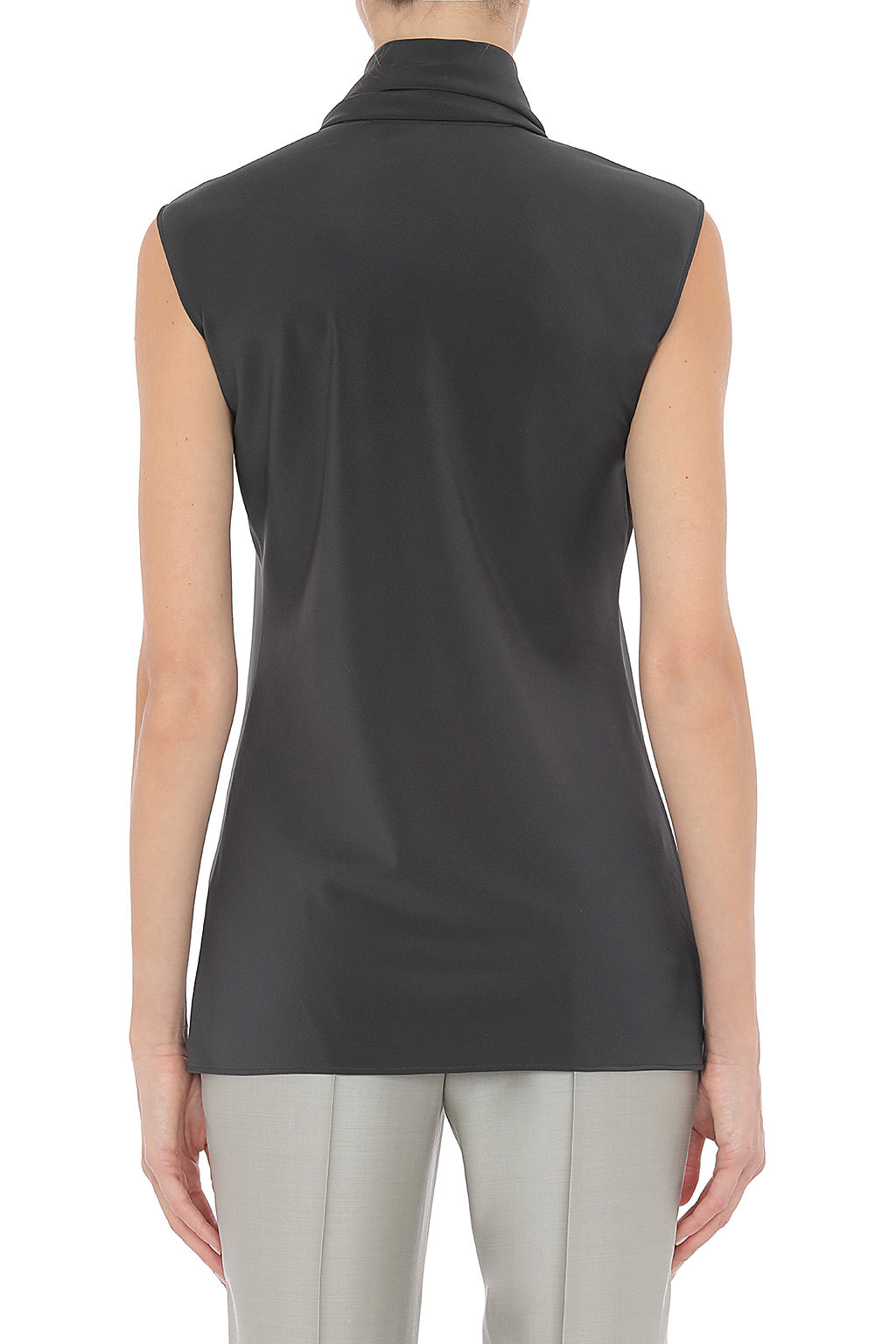 Blouse avec nœud drapé au col en soie - Grey
