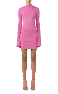 Robe courte à découpes en laine & strass - Pink