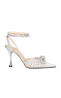 Double Bow 100 strappy pumps with pearls and rhinestones - White