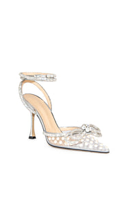 Double Bow 100 strappy pumps with pearls and rhinestones - White