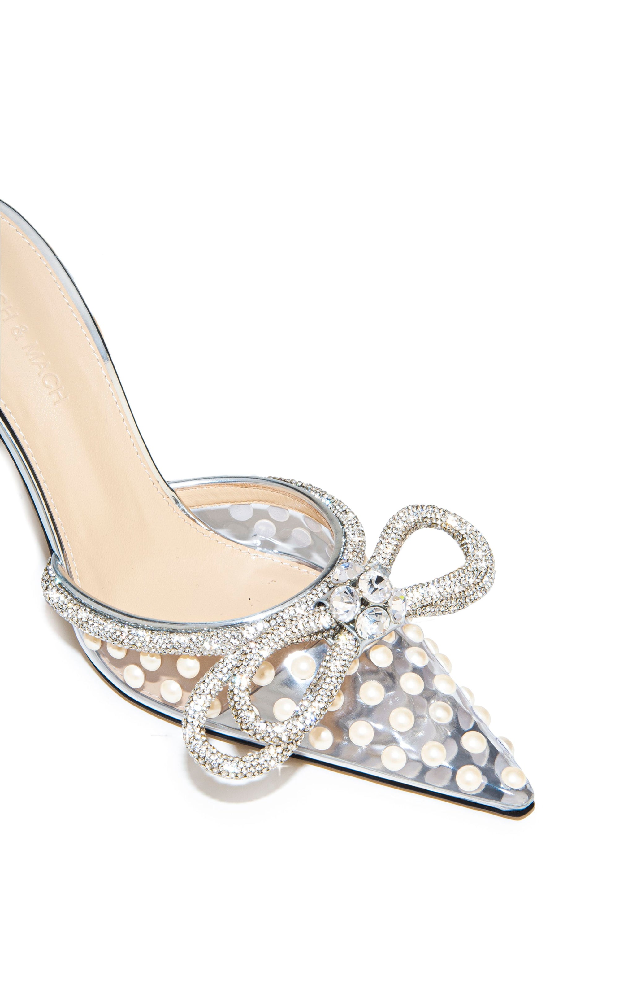 Double Bow 100 strappy pumps with pearls and rhinestones - White
