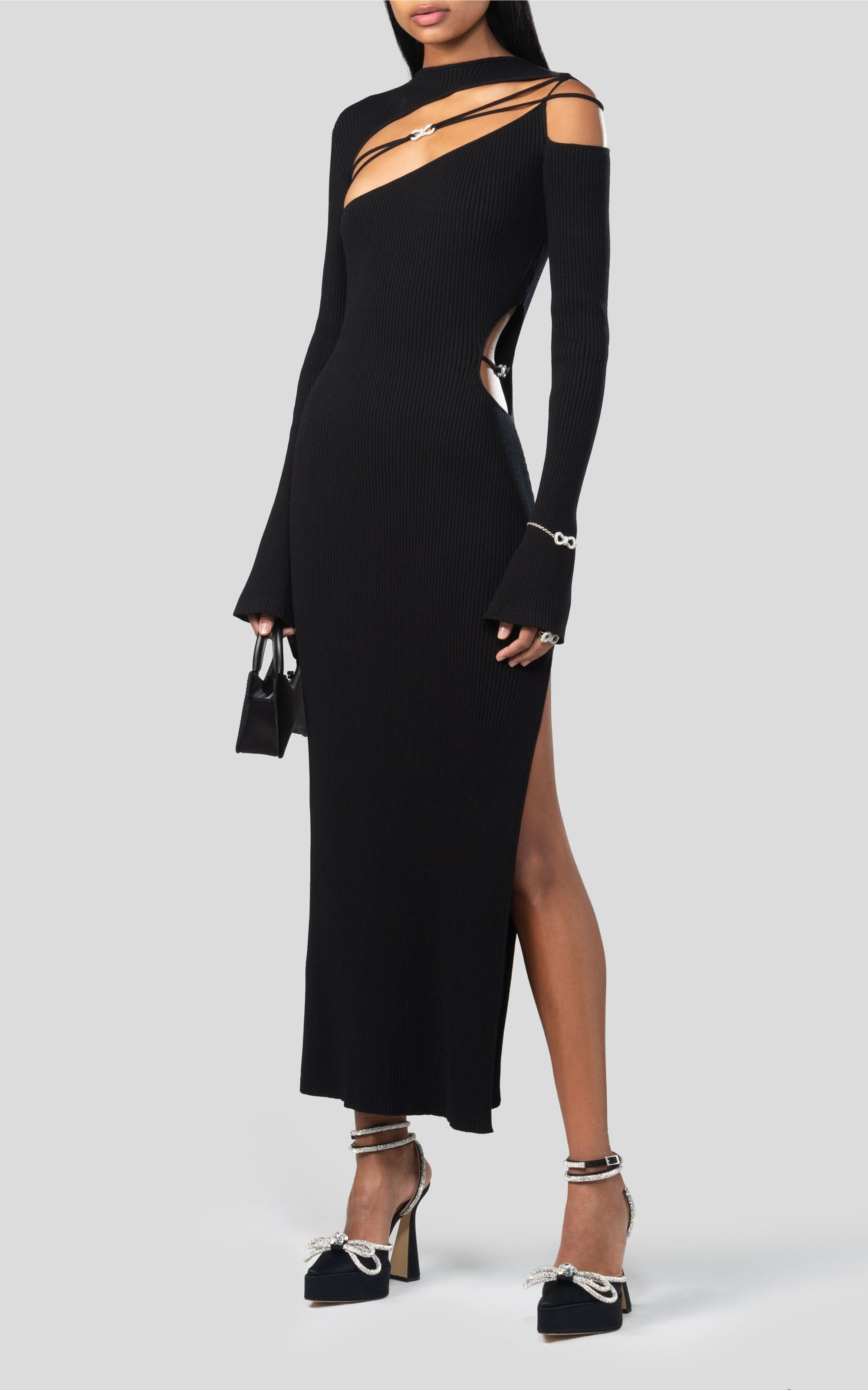 Bow midi dress with cut-outs - Black