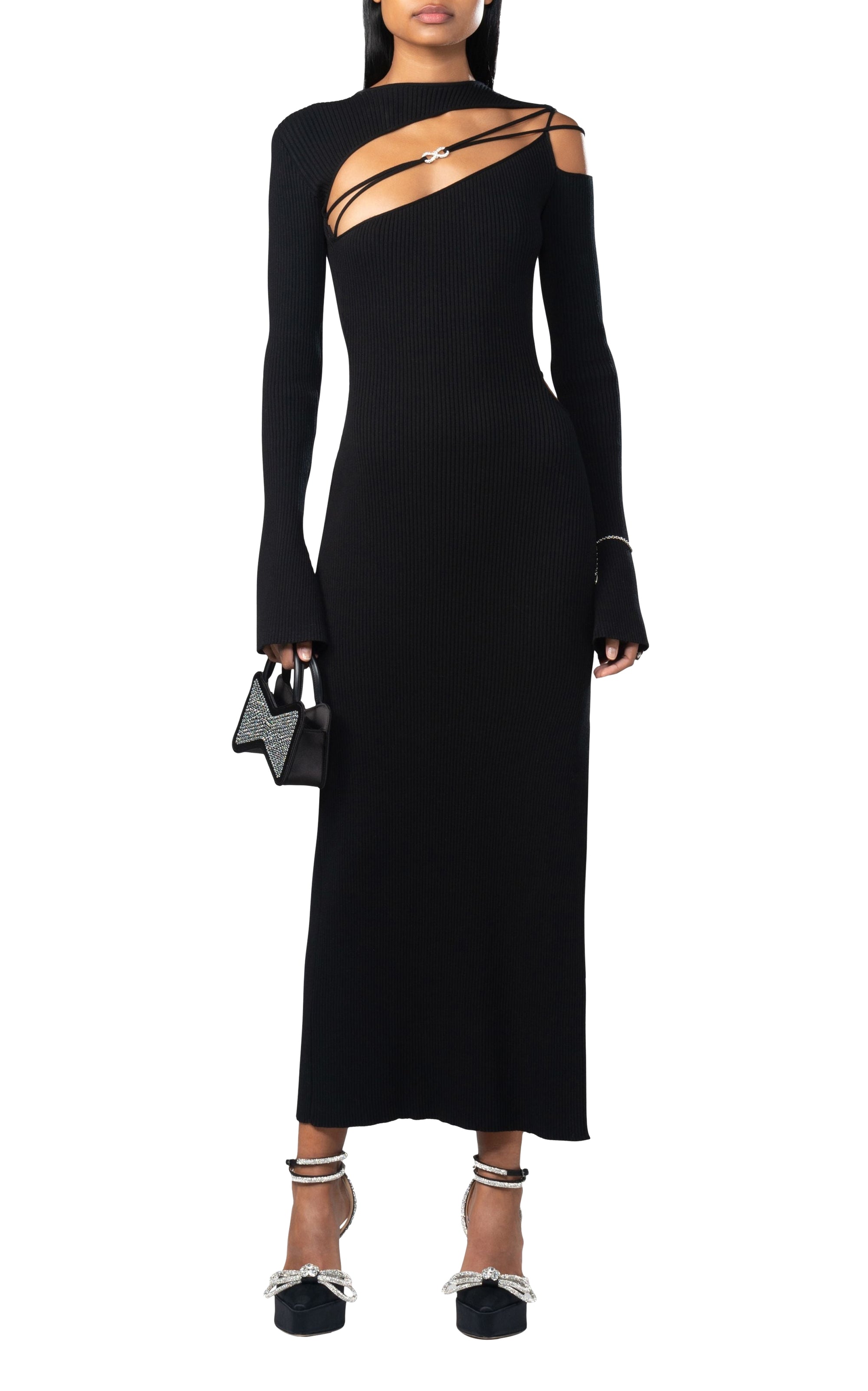 Bow midi dress with cut-outs - Black