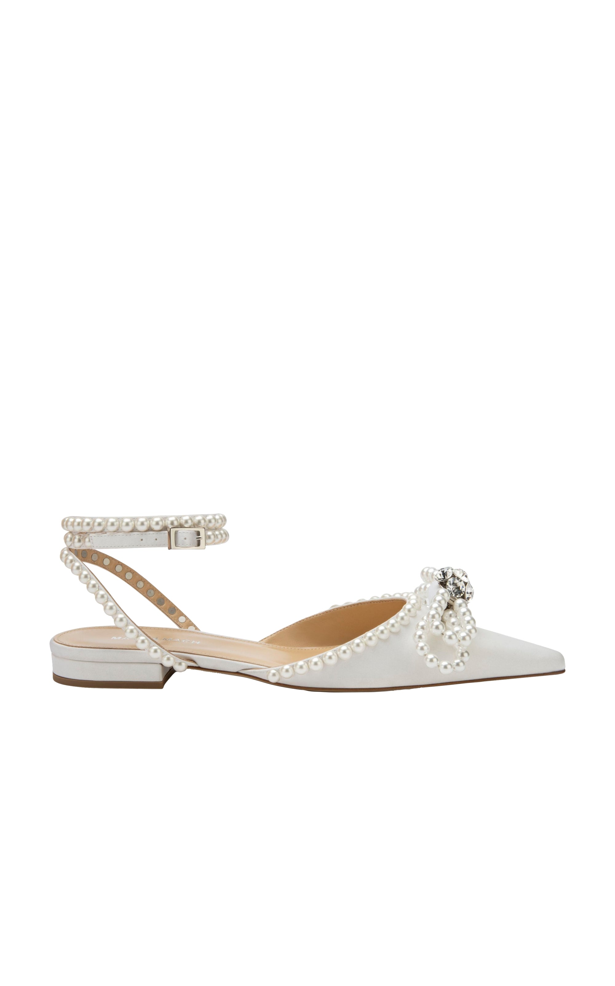 Double Bow ballerinas in silk & pearls - White Pearl