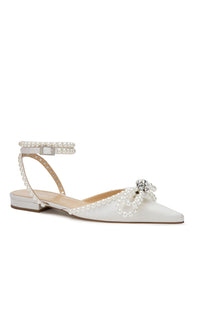 Double Bow ballerinas in silk & pearls - White Pearl