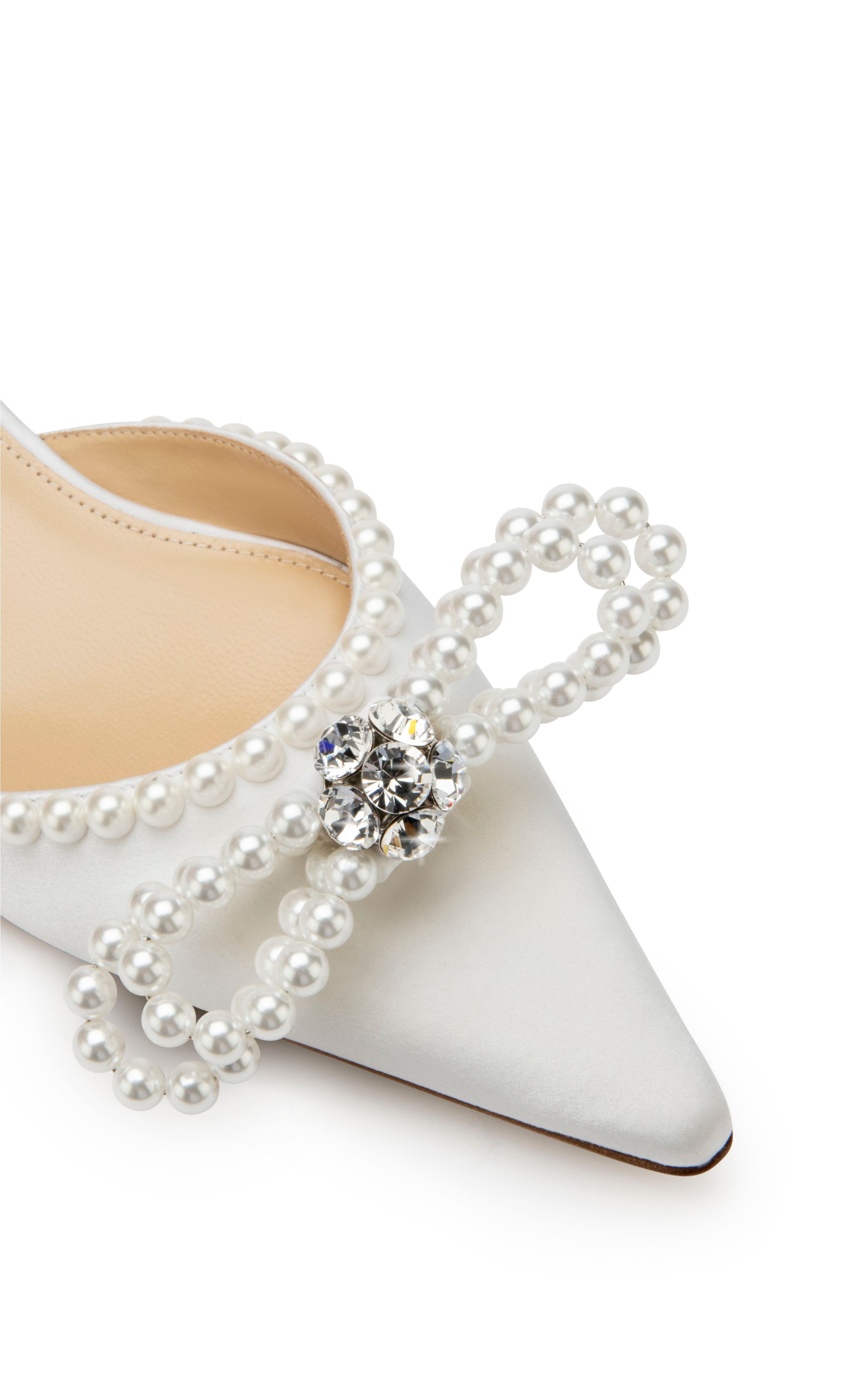 Double Bow ballerinas in silk & pearls - White Pearl