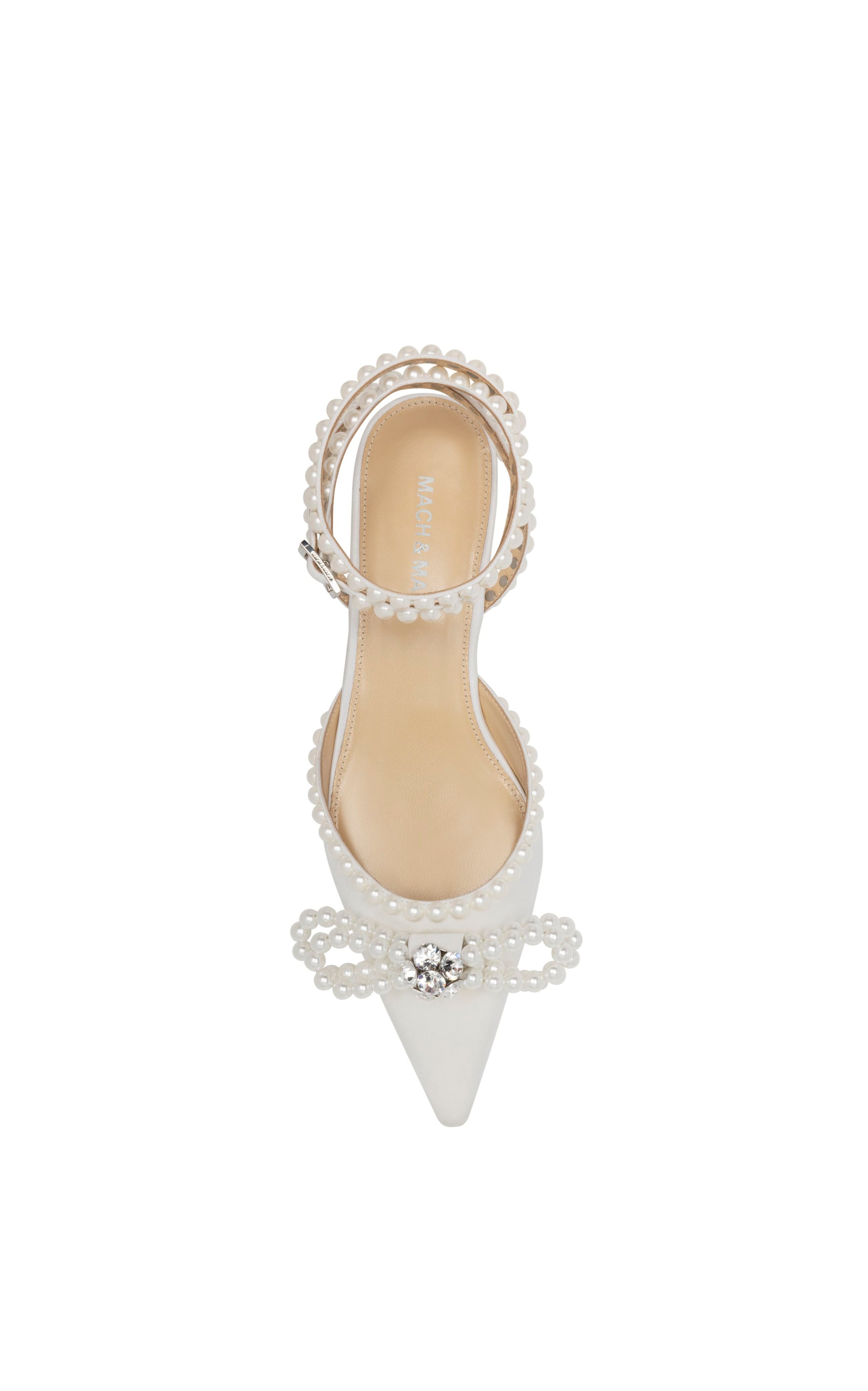Double Bow ballerinas in silk & pearls - White Pearl