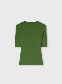 GREEN LIGHT CASHMERE RIBBED KNIT T-SHIRT WITH CROCHET DETAIL