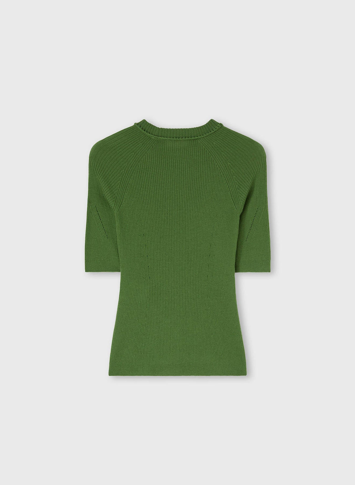 GREEN LIGHT CASHMERE RIBBED KNIT T-SHIRT WITH CROCHET DETAIL