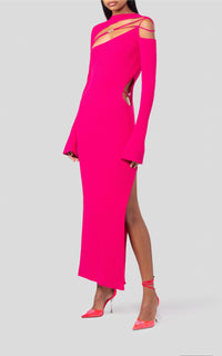 Bow midi dress with cut-outs - Fuchsia