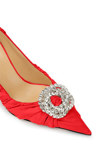 Galaxy 85 satin and rhinestone pumps - Red