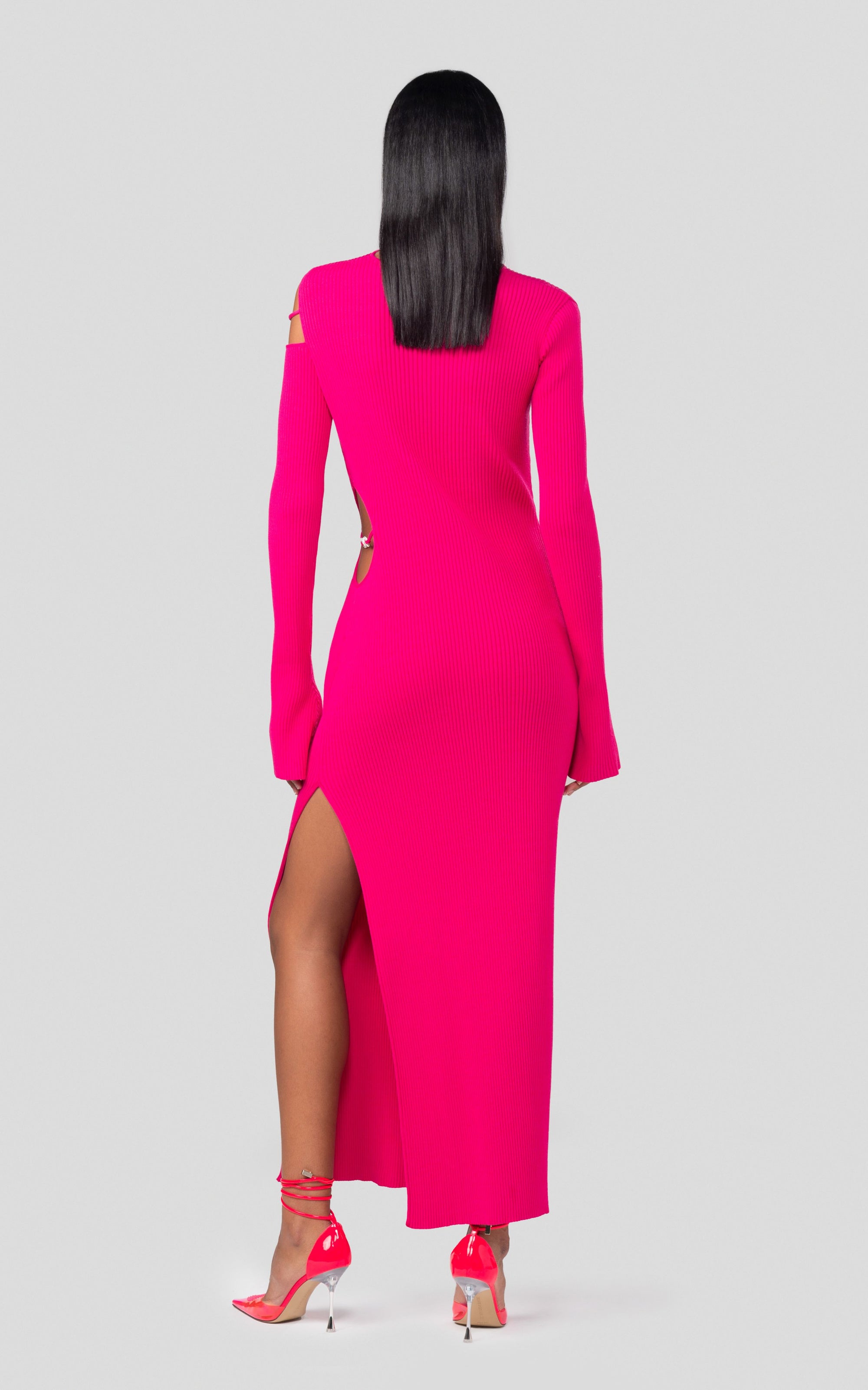 Bow midi dress with cut-outs - Fuchsia