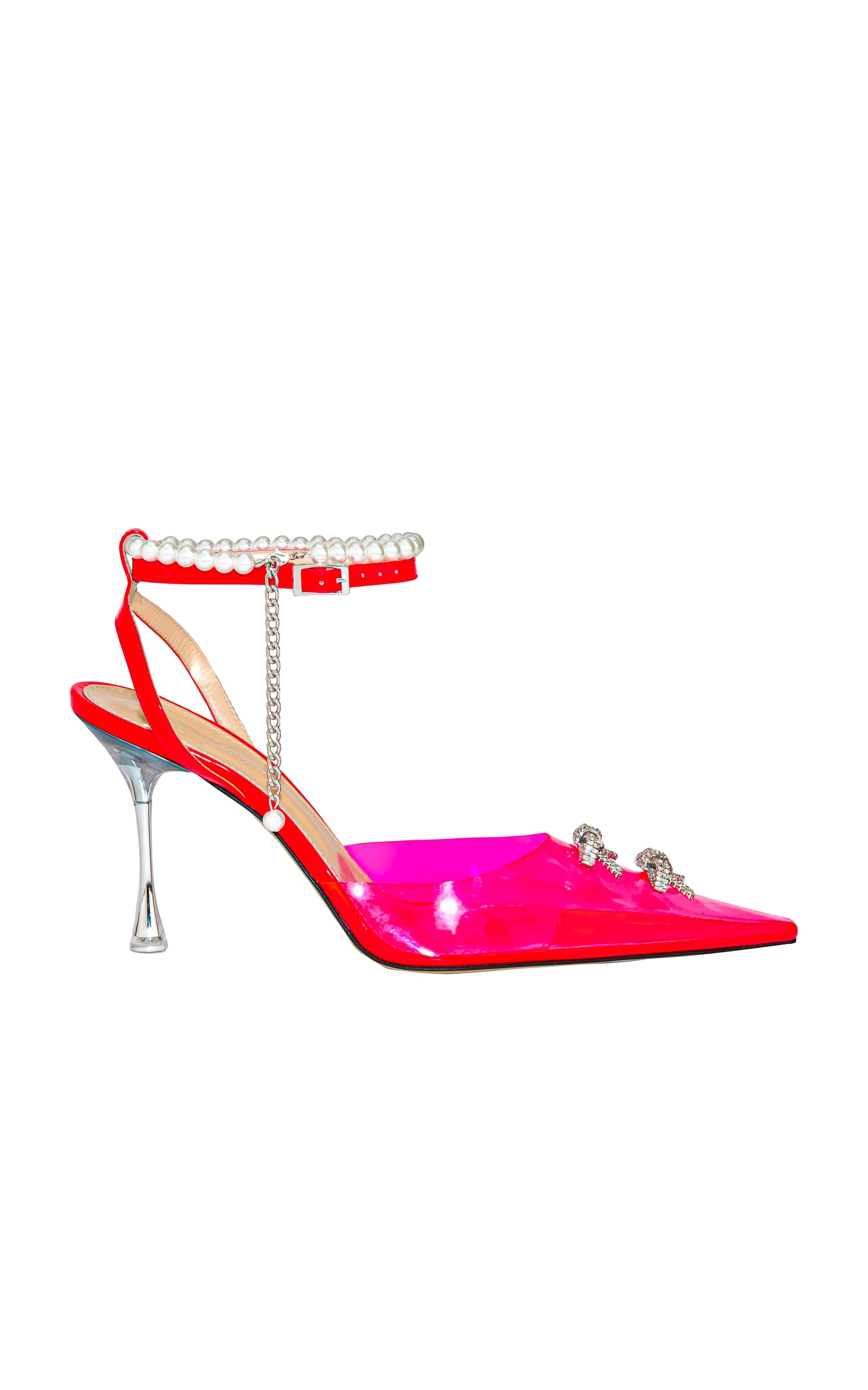 Matilda 100 strappy pumps with pearls and rhinestones - Fluo Pink