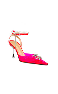 Matilda 100 strappy pumps with pearls and rhinestones - Fluo Pink