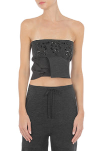 Top structuré sans bretelles orné de perles en laine - Dark Grey