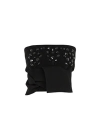 Top structuré sans bretelles orné de perles en laine - Black
