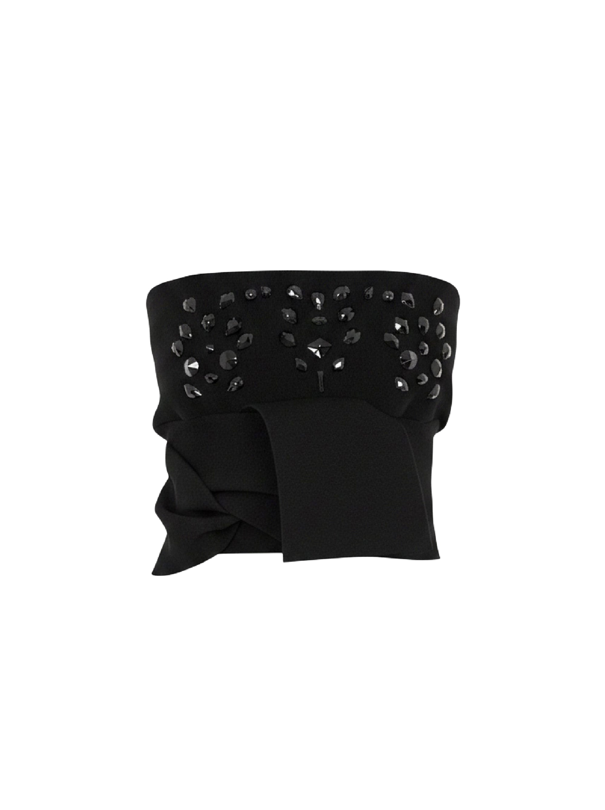 Top structuré sans bretelles orné de perles en laine - Black