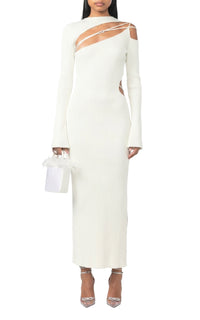 Cut-out midi dress with rhinestone embellishments - Ivory