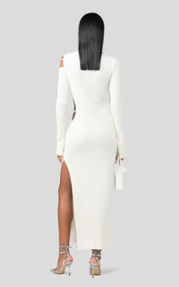 Cut-out midi dress with rhinestone embellishments - Ivory