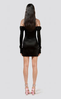 Pleated Lotus short dress - Black