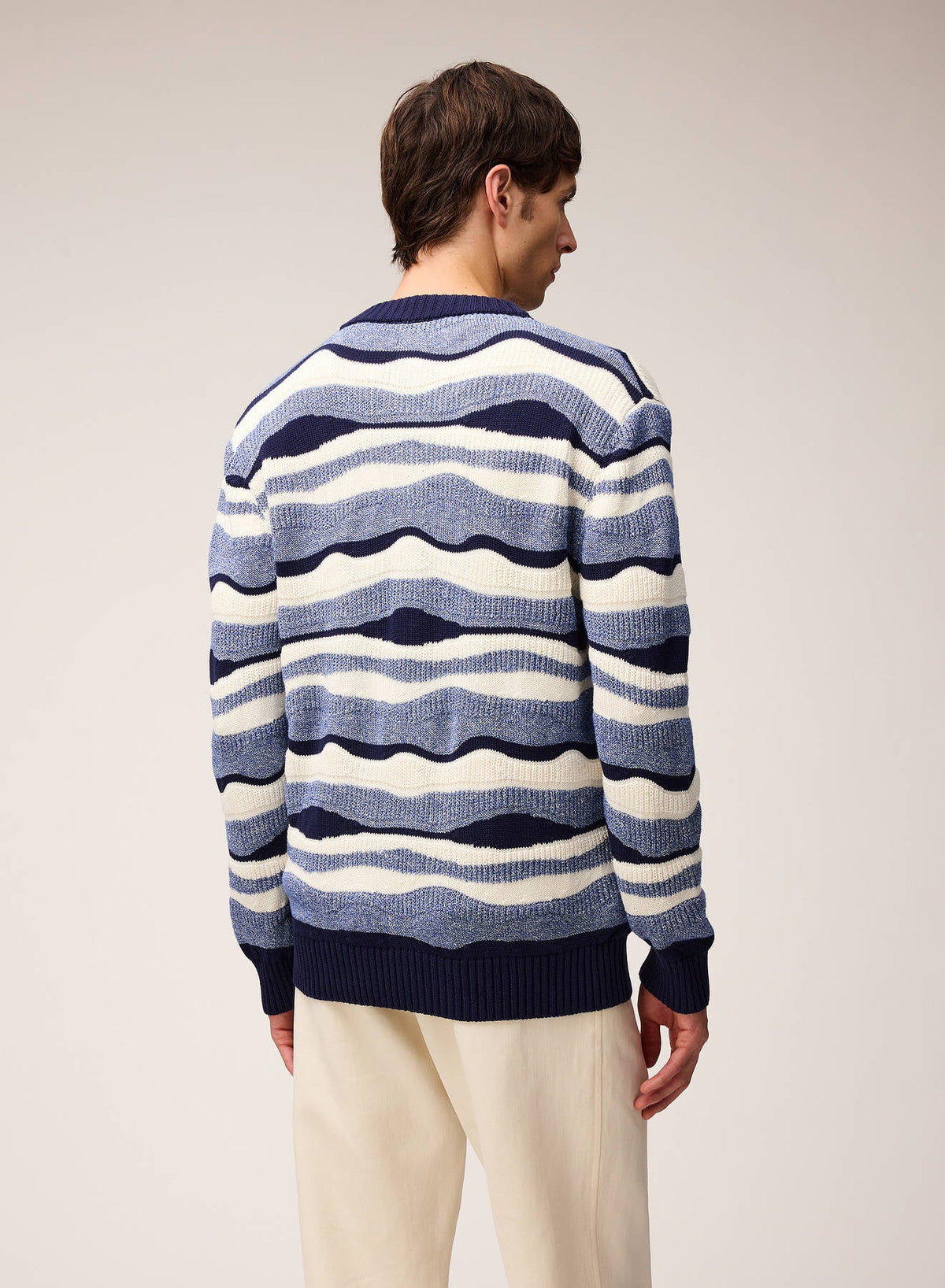 NAVY JACQUARD KNIT CARDIGAN