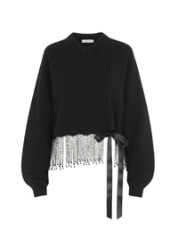 Pull orné avec nœud en laine et soie - Black