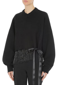 Pull orné avec nœud en laine et soie - Black