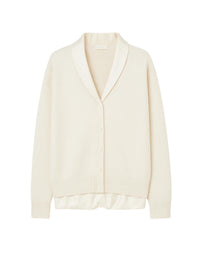 Cardigan boutonné avec col châle en laine et soie - Ivory