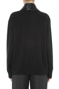 Cardigan boutonné avec col châle en laine et soie - Black
