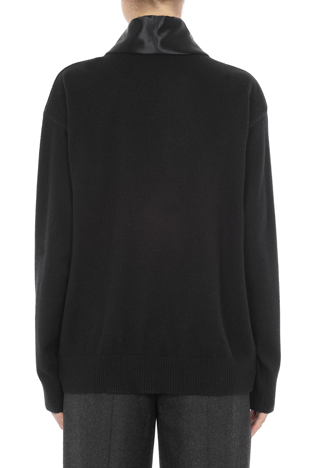 Cardigan boutonné avec col châle en laine et soie - Black