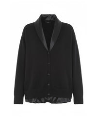 Cardigan boutonné avec col châle en laine et soie - Black