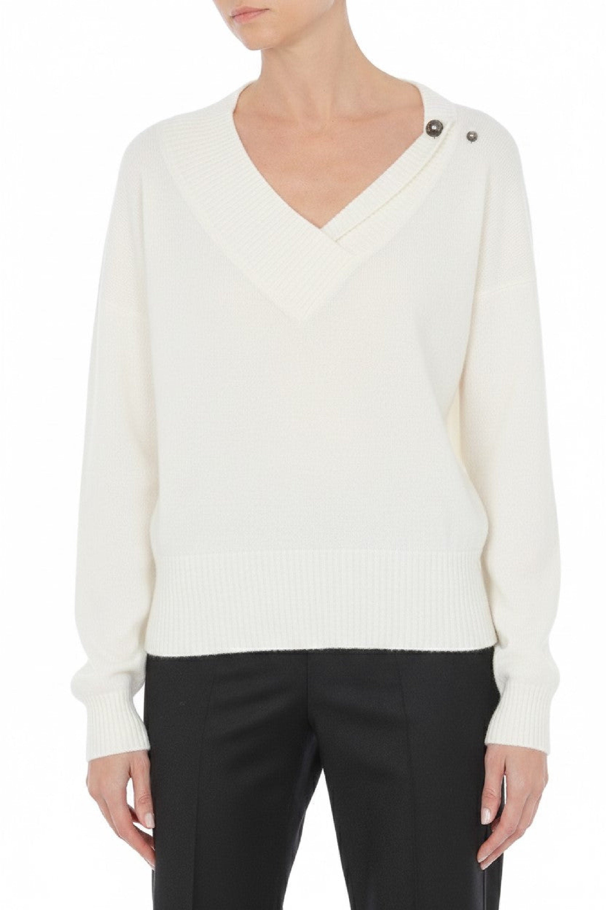 Pull à col v en cachemire - Ivory