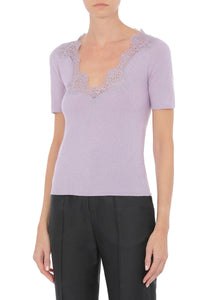 Top à dentelle en laine et soie - Purple