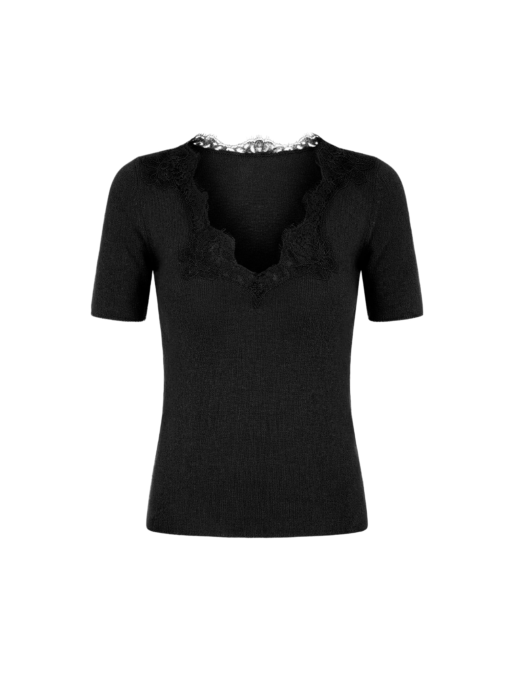 Top à dentelle en laine et soie - Black