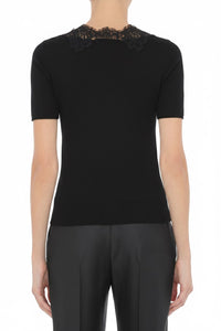 Top à dentelle en laine et soie - Black
