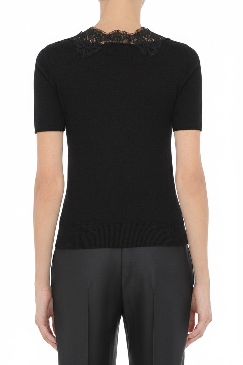 Top à dentelle en laine et soie - Black