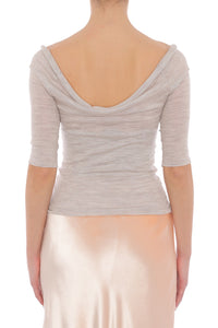 Top en laine à encolure drapée - Beige