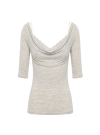Top en laine à encolure drapée - Beige