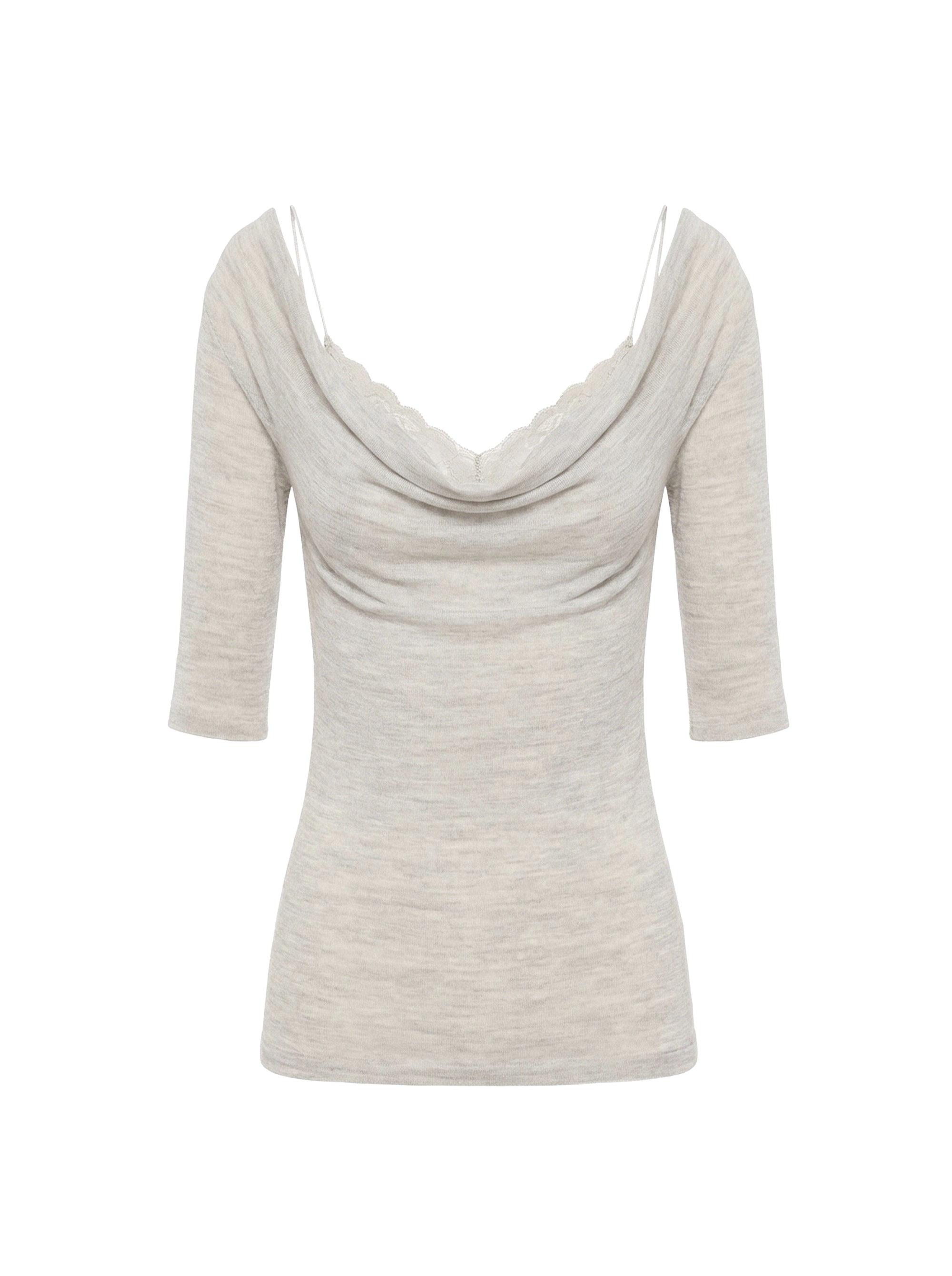 Top en laine à encolure drapée - Beige