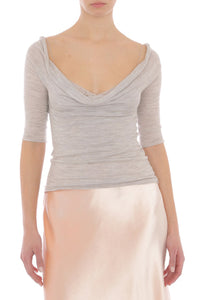 Top en laine à encolure drapée - Beige