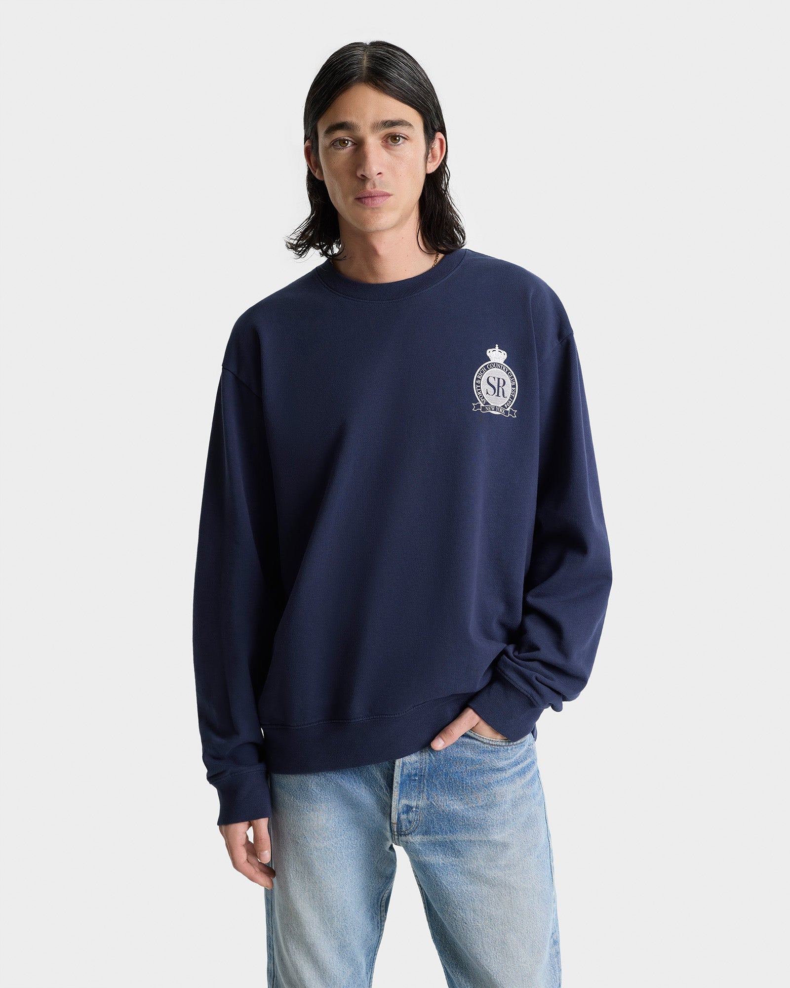 Royal Club Crewneck - Navy & White